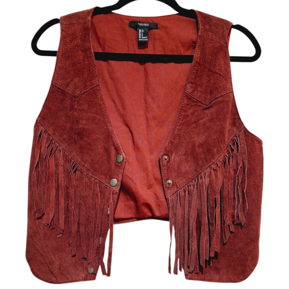 Forever 21 Burgundy Fringe Vest - Picture 4 of 8